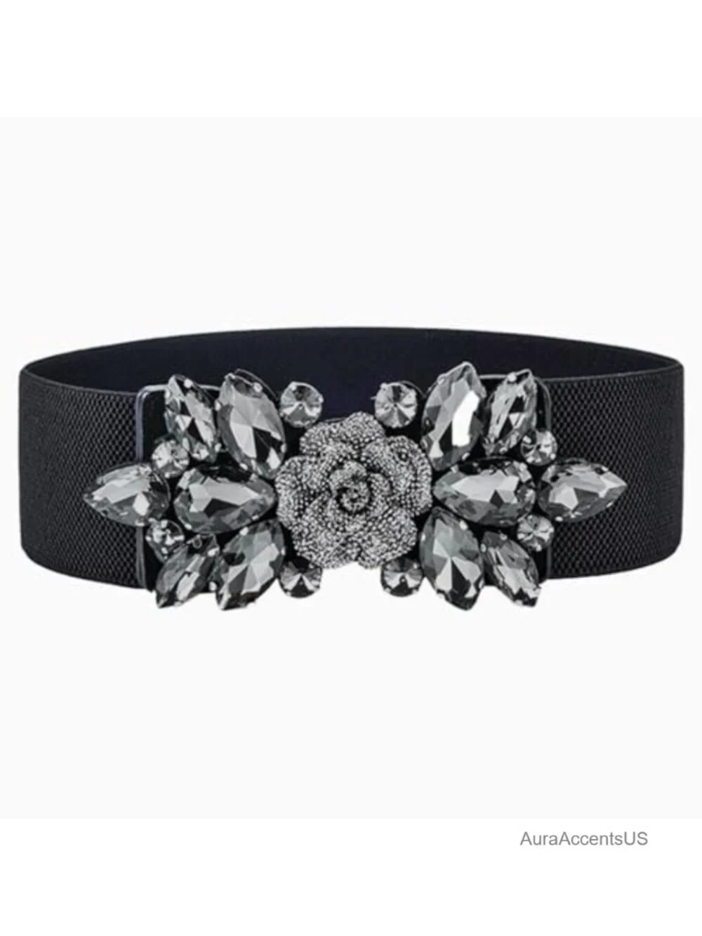 Stretch Rhinestone Wide Belt Elastic Crystal Waist Accessory for Dresses